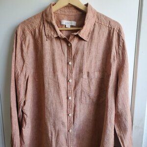 Loft Linen Long Sleeve Button Up Collared Shirt Women's Size XL
